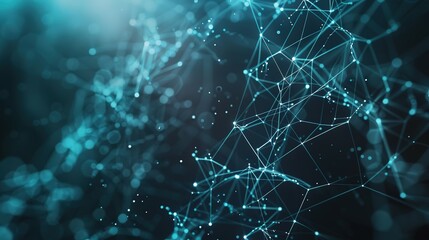 Abstract tech background with interconnected cyber cells and artificial neural connections, showcasing a quantum computing network system and global electronic intelligence.