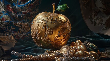 Golden apple with diamonds and jewels for fantasy or luxury themed designs