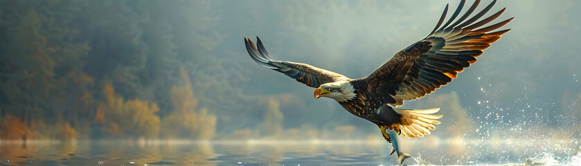 Eagle Diving for Fish: Majestic Bird of Prey Hunting with Precision   Photo Realistic Concept of an Eagle in Action