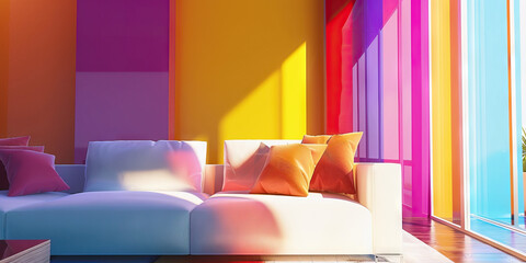 Walls of Tomorrow's Living Room: Vibrant paint colors adorn the walls of a modern living room, showcasing the trends of tomorrow. 