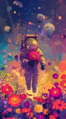 Astronaut s Celestial Floral Odyssey through the Boundless Cosmos