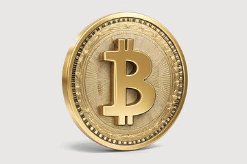 Golden Coin with Bitcoin Symbol, Isolated on a White Background. Cryptocurrency for Finance, Wealth, and Business Concepts. Bitcoin Icon on White Background.