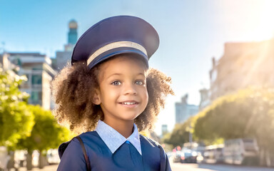 Kind als Polizist in der Stadt