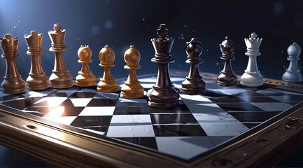 Beautiful chess board with ornate peices, king chess board