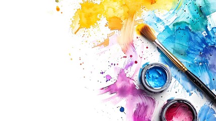 Colorful watercolor paint on white background with copy space, closeup.
