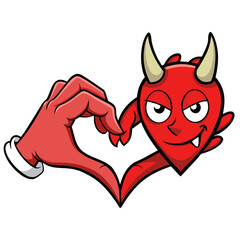 Red Demon and Human Hands in Vector Style - Create a hand-drawn vector illustration of a red demon hand and a human hand interlocking fingers to form a heart