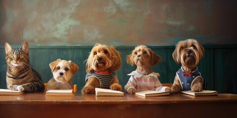  Cute and funny cats and dogs in school