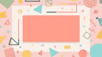 pastel geometric and free shape cute cartoonish page print border design, with blank empty space for mock up message background