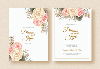 wedding invitation background with flower and leaves ornament painting element