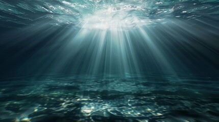 Underwater illustration of sun rays rendered in 3D.