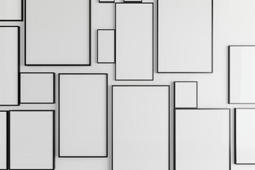 Minimalist wide gallery displaying a grid of small rectangular blank posters.