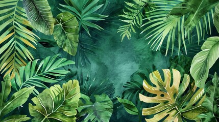 Tropical plants background with exotic palm leaves, jungle trees, and Brazilian tropic bouquet elements. Perfect for fabrics. Aloha art.