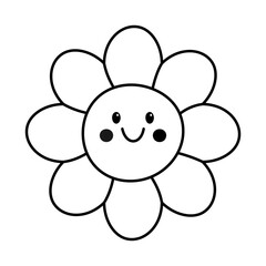 Cute daisy flower. Chamomile smiles in cartoon style. Vector illustration.