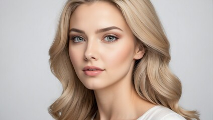 headshot of caucasian beautiful woman model on plain white background studio from Generative AI