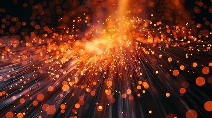 Optical fiber particles in 3D with abstract orange particles