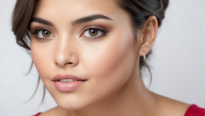 Obraz premium headshot of hispanic beautiful woman model on plain white background studio from Generative AI