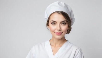 headshot of nurse beautiful woman model on plain white background studio from Generative AI