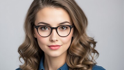 headshot of nerdy beautiful woman model on plain white background studio from Generative AI