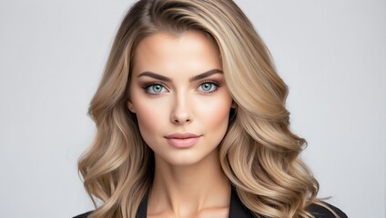Fototapeta premium headshot of professional beautiful woman model on plain white background studio from Generative AI