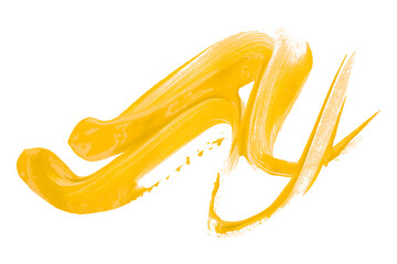 Yellow brush strokes isolated on transparent background.