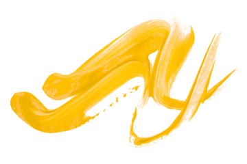 Yellow brush strokes isolated on transparent background.