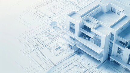 Building blueprint plans. 3D illustration.