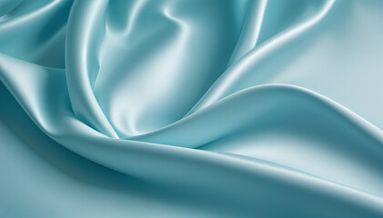 Obraz premium Turquoise smooth fabric surface background. Elegant turquoise or blue silk with folds like waves. Light blue texture background.