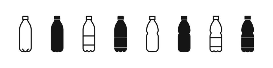 Plastic bottle icon. Bottle of water vector set. Water shape line isolated on white background