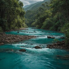 "Supporting refugees with open hearts and minds."

Background: Turquoise river flowing through a verdant forest.
