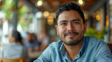 Obraz premium Stunning close up portrait of a charming Latin businessman smiling and looking at the camera. Hispanic Businessman at Work, Information Technology Manager.