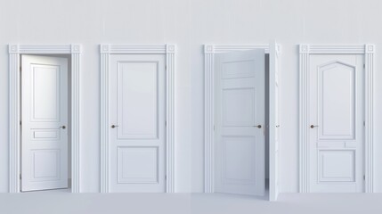 An animation of a white wooden door in various stages of opening.