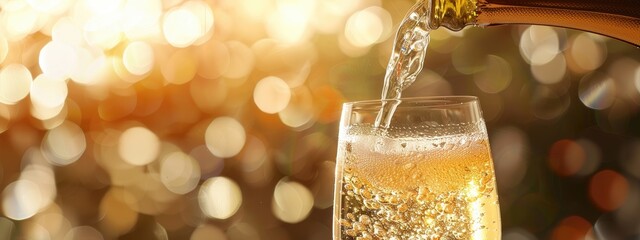 close-up of champagne being poured into a glass. Selective focus