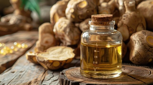 Chufa essential oil. Selective focus