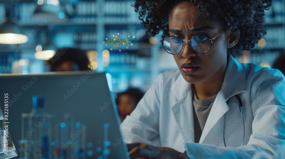Poster close-up of a university professor using a laptop computer with artificial intelligence materials. f