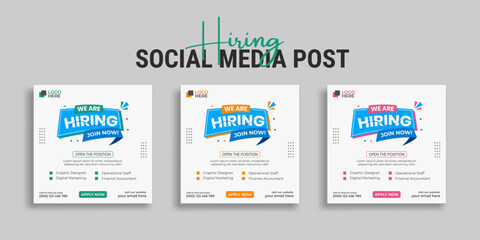 We are hiring job vacancy social media post or square web banner template vector design	