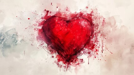 A hand-drawn painted red heart, element for design. Beautiful Grunge heart. Valentine's Day. For holiday, postcard, poster, carnival, banner, birthday and children's illustration. Really beautiful.