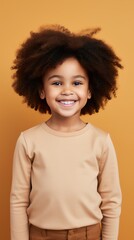 Brown background Happy black american african child Portrait of young beautiful kid Isolated on Background ethnic diversity equality acceptance concept with copyspace 