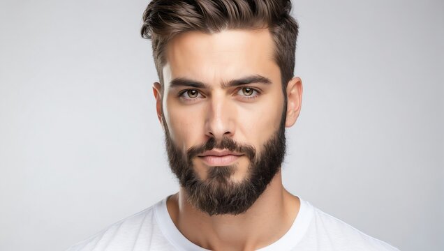 headshot of bearded handsome guy model on plain white background studio from Generative AI