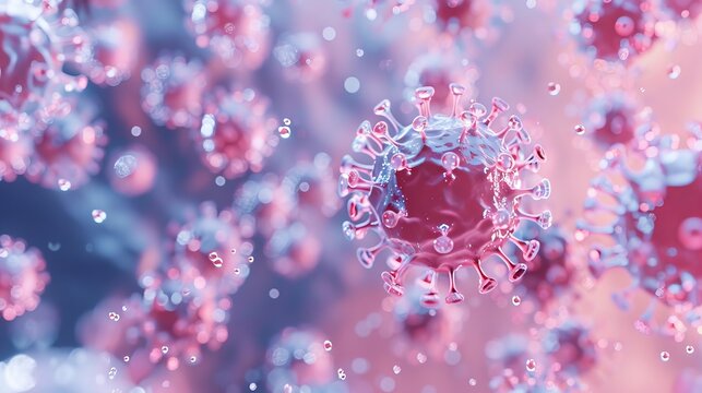 Corona virus 2019-NCOV flu outbreak, 3D banner illustration of covid-19, microscopic view of floating influenza virus cells