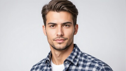 Obraz premium headshot of engineer handsome guy model on plain white background studio from Generative AI