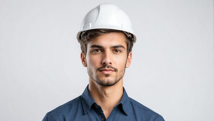 headshot of engineer handsome guy model on plain white background studio from Generative AI