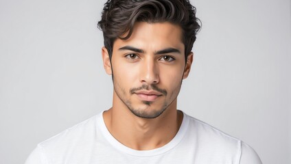 Obraz premium headshot of hispanic handsome guy model on plain white background studio from Generative AI