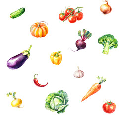 set of vegetables, seamless pattern on transparent background
