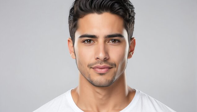 headshot of hispanic handsome guy model on plain white background studio from Generative AI