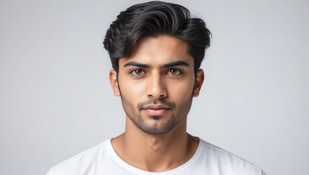headshot of indian handsome guy model on plain white background studio from Generative AI