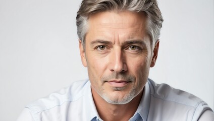 Obraz premium headshot of middleaged handsome guy model on plain white background studio from Generative AI
