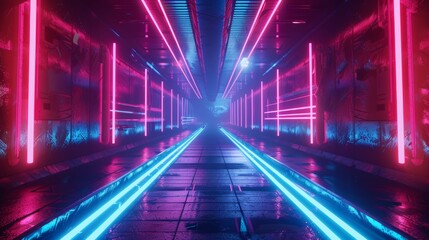 3D render of abstract neon background with ascending lines. Excellent wallpaper design.