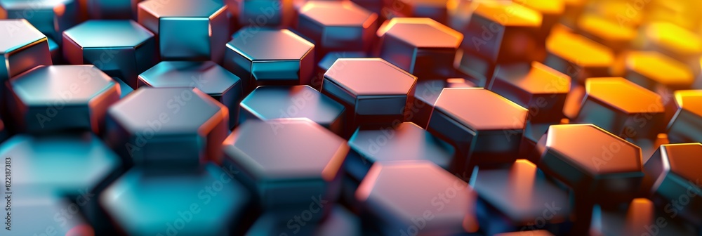 Poster close up of colorful pattern of hexagonal tiles with a bright light in the background