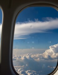 a window on a plane that has a cloud in it