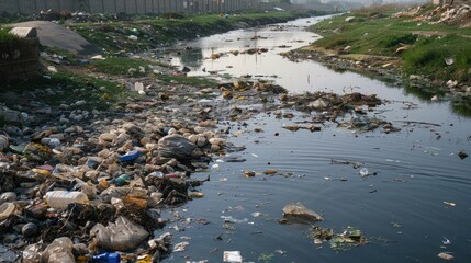Garbage pile in the waste river